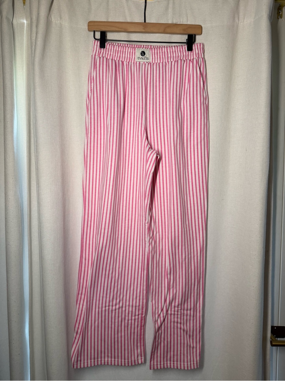 Pink Striped Wide-Leg Pull-On Pants